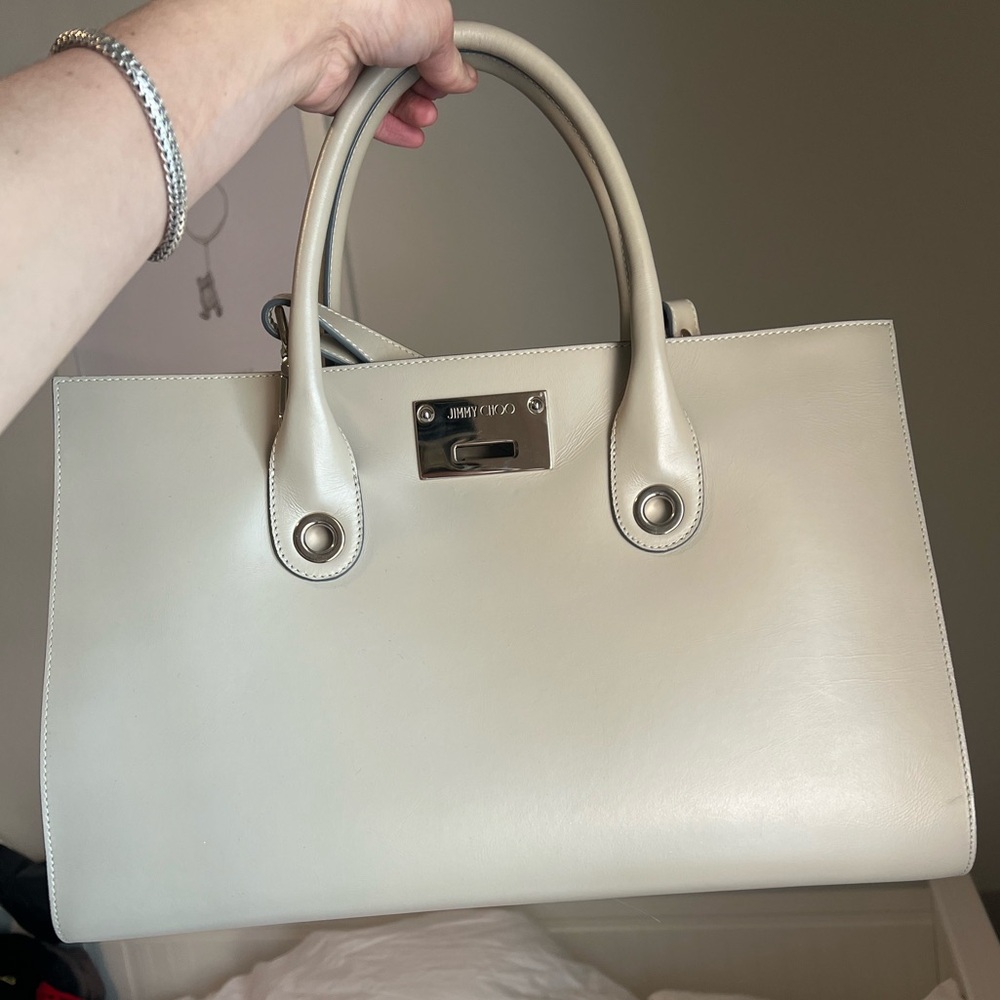 Jimmy Choo Cream Leather Tote Top Handles & long strap included